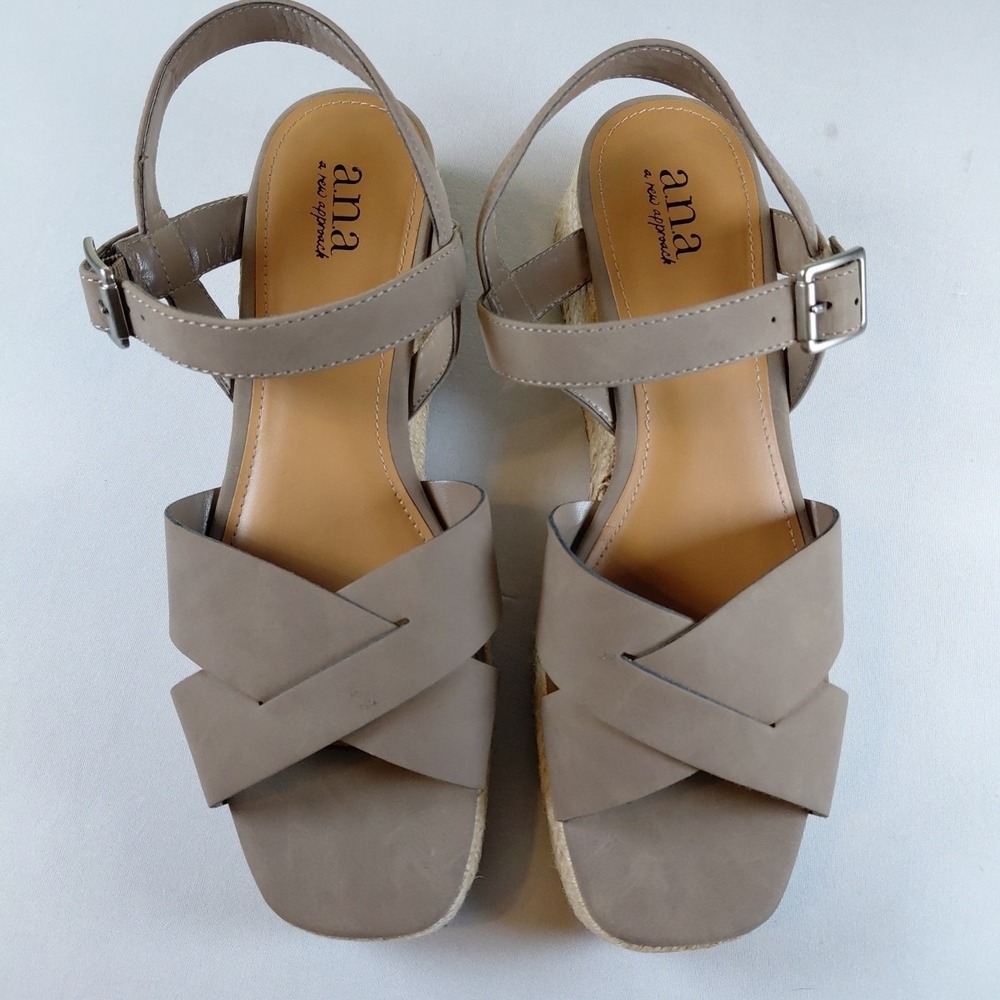 A.N.A Ana Eloise 8M Espadrille Wedge Sandals Ankle Strap Crossband Light Brown - Picture 3 of 11